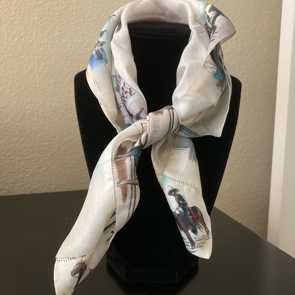 Vintage Silky Scarf with Bullfighting Theme - Picture 3 of 6